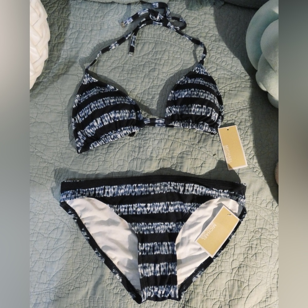 Michael Kors Navy and White Patterned Bikini
